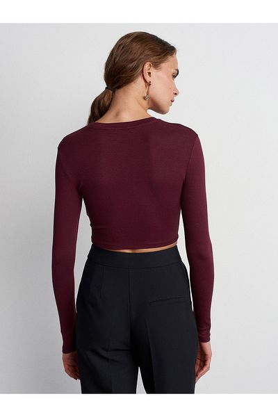 Dilvin Crew Neck Long Sleeve Top-Burgundy