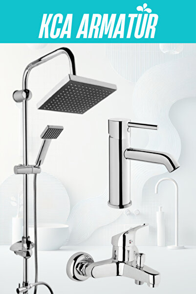 KCA ARMATÜR ROBOT DUŞ SETİ SABİT LAVABO BATARYASI BANYO BATARYASI MUSLUĞU 3'L...