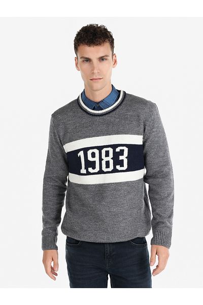 Colin's Gray Men's Sweater - Regular Fit, Printed and Hooded