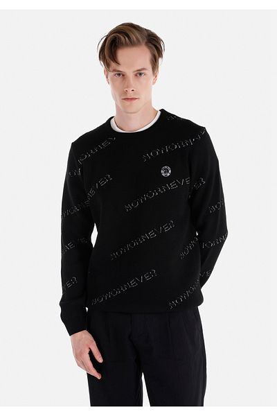 Colin's Pulover negru pentru bărbați, cu gât rotund, jacquard, cu croiala normală, Cl 1066270
