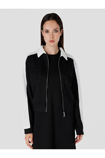 Colin's Women's Plain Black Sweatshirt with Regular Fit Zipper Cl 1065909