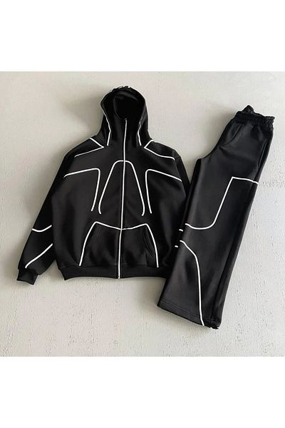 Gofeel Σετ αθλητική φόρμα Samurai Black White Stripes - Ζακέτα με κουκούλα και μάσκα χιονιού