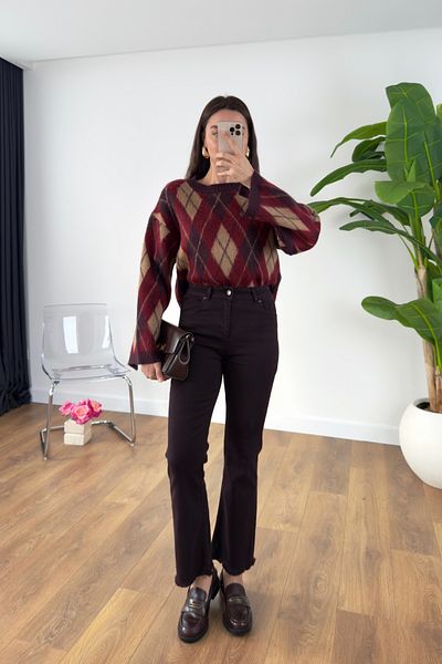 BİRCANÇİL Elix Burgundy Flare Jeans with Cut-Out Leg Detail