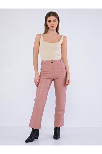 Basics&More Women's Powder Genuine Lambskin Leather Trousers with Side Pocket...