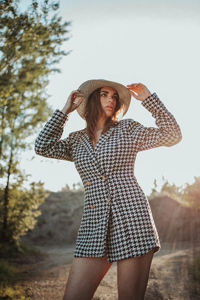Saade Jachetă neagră neagră cu model Houndstooth Business Blazer Woven