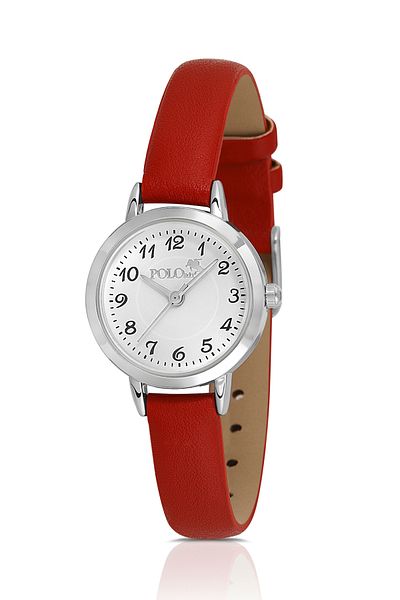 Polo Air Classic Leather Band Women Wristwatch Red Silver Color Pl-1518B4X