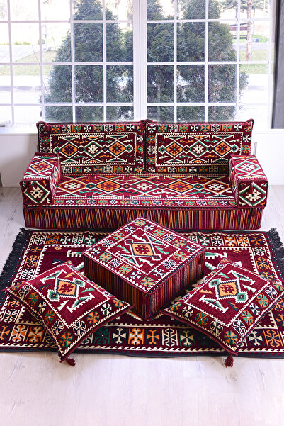 BAKIRÖZÜ HOME Şark Köşesi Takımı Konsepti Bordo  Anadolu Modeli 9 Parça (20 C...