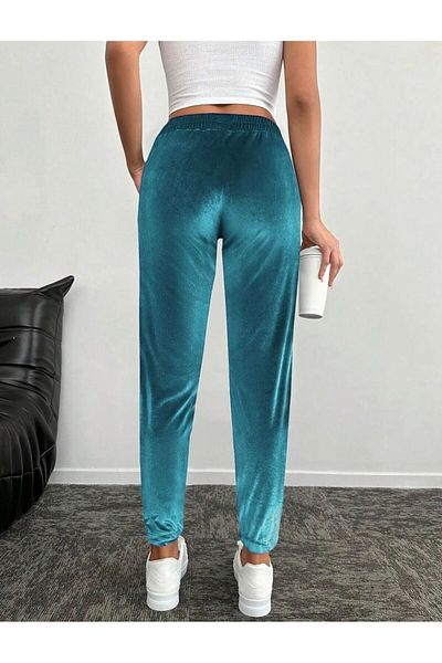 DCL STYLE Comfortable Fit Sleeve Elastic Velour Pants Tracksuit