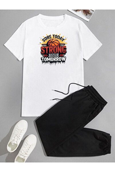 armicem Dečački set - Strong Tomorrow Štampano Osnovni T-shirt i Sa rebrastim...