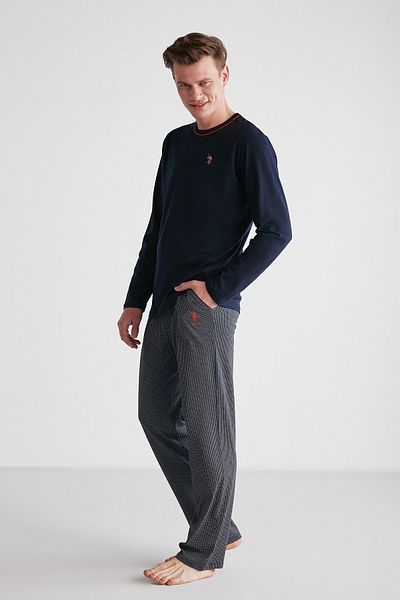 U.S. Polo Assn. 18743 Ανδρικό σετ μακρυμάνικης πιτζάμες με στρογγυλή λαιμόκοψη σε μπλε ναυτικό