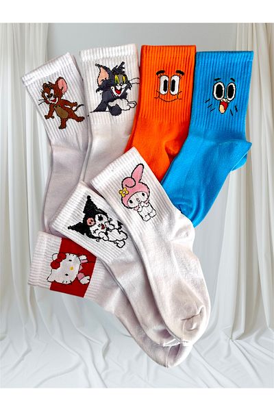 çorapdunyam 7 Pack Cheerful College Tennis Socks - Striped and Cute Character