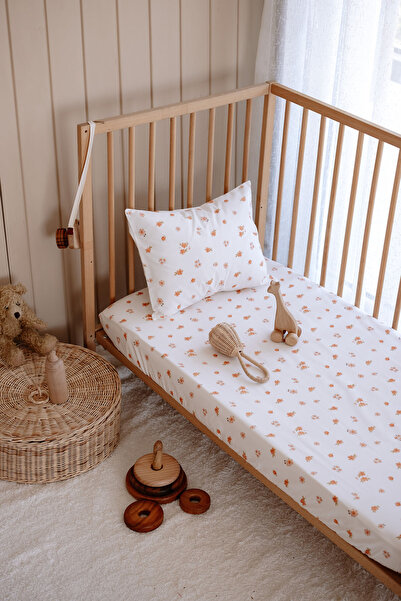 TBA COLLECTION Baby Size Elastic Sheet Set | Peachy Flowers