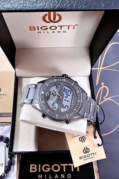 Bigotti Men's Wrist Watch - 5 Atm Waterproof, Smoke Color, Steel Band, Gift Bracelet - Bme2021C1