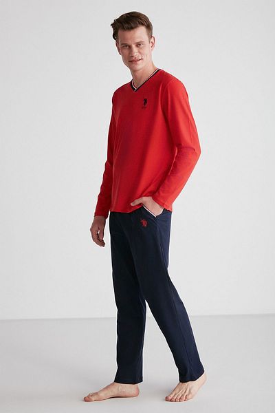U.S. Polo Assn. 18752 Ανδρικό σετ πιτζάμες με μακρυμάνικο κόκκινο V λαιμόκοψη