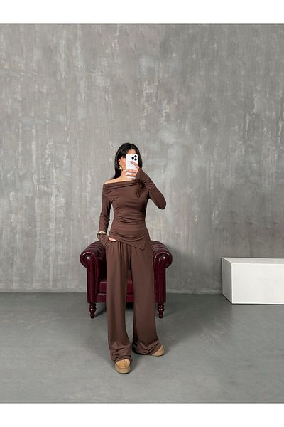 solena sln Σετ μπλούζας και παντελονιού ασύμμετρης κοπής - Modal
