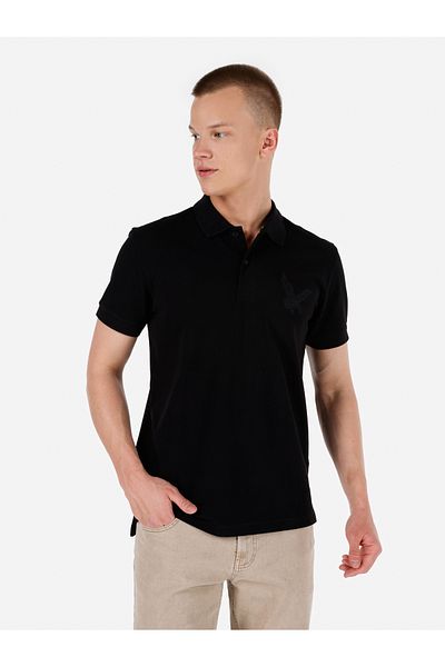 Colin's Regular Fit Polo Neck Plain Men's Black Short Sleeve T-Shirt
