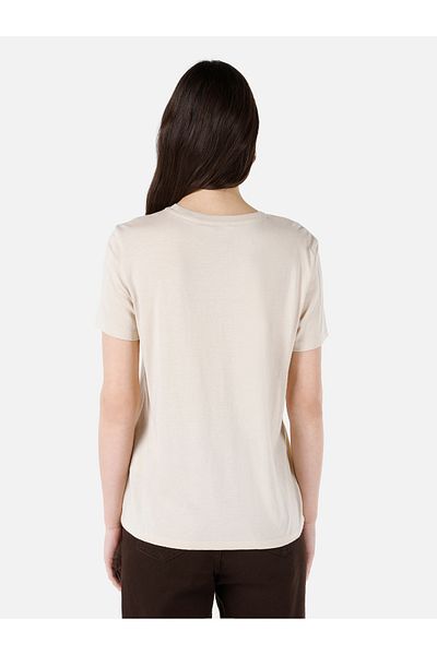 Colin's Tricou cu mânecă scurtă pentru femei, cu decolteu normal, cu imprimeu, bej Cl 1067941