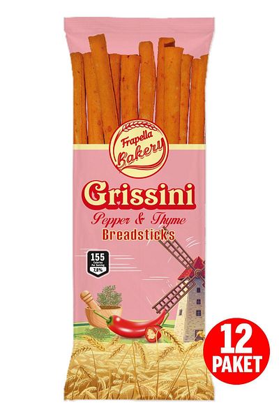 Frapella 12 Pack Grissini - with Hot Pepper and Thyme, 70 Gr.