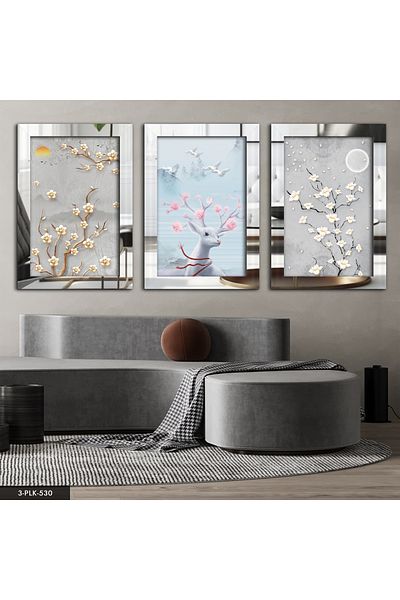 Evinemoda Masa cu oglinda din plexiglas din argint cu flori de cerb 3 piese