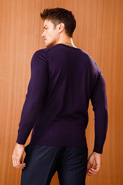 Desen Triko Чоловічий базовий светр з V-подібним вирізом з тонкого трикотажу, темно-синій