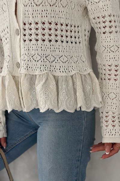 FEMELLE Cardigan de damă, bej, mărime standard, cu detaliu din dantelă