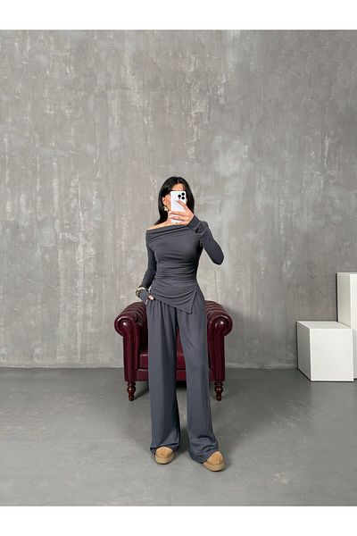solena sln Σετ μπλούζας και παντελονιού ασύμμετρης κοπής - Modal