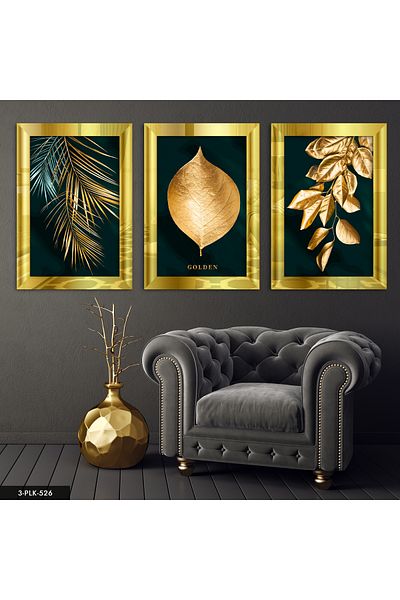 Evinemoda Yapraklar Gold 3 piese de masă cu oglindă din plexiglas