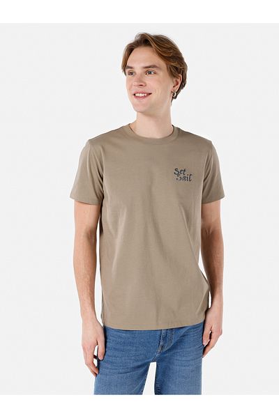 Colin's Tricou cu mânecă scurtă pentru bărbați, gri cu imprimeu, cu croiala normală, cu decolteu triplu Cl 1068195