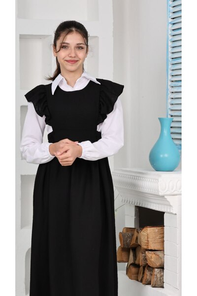 DUBAİ ÇOCUK Gömleki Jile Keten Kız Çocuk Boydan Elbise