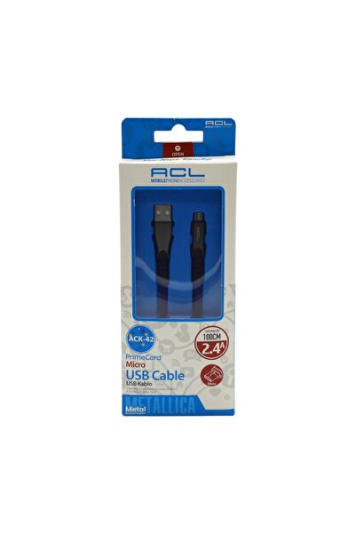 ACL Ack-42 100 Cm 2.4a Metal Başlık Mıcro Usb Şarj Kablosu Lacivert