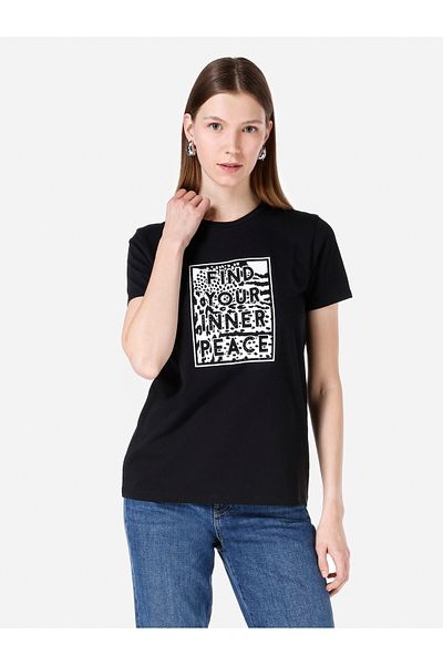 Colin's Tricou negru de damă cu mânecă scurtă