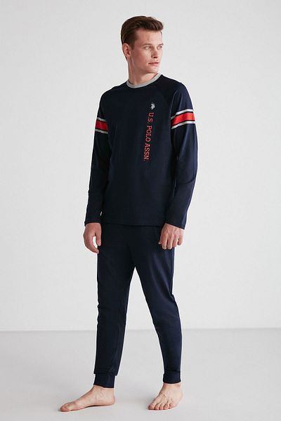 U.S. Polo Assn. 18732 Ανδρικό σετ μακρυμάνικης πιτζάμες με στρογγυλή λαιμόκοψη σε μπλε ναυτικό