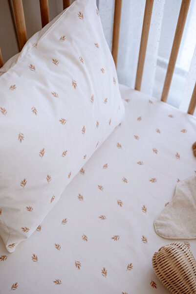 TBA COLLECTION Baby Size Elastic Sheet Set | Simple Brown Leaves