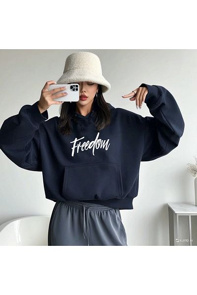 DEEPSENCE Navy Blue Unisex Oversize Hooded Sweatshirt - Freedom