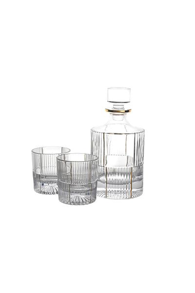 Mikasa Moor Gold Striped Glass Whiskey Set 3 Pieces 950Ml-280Ml