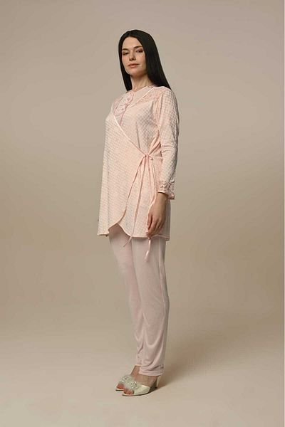 BLACKMORE Women's Powder Side Tie Maternity Maternity 3-Piece Pajamas Set