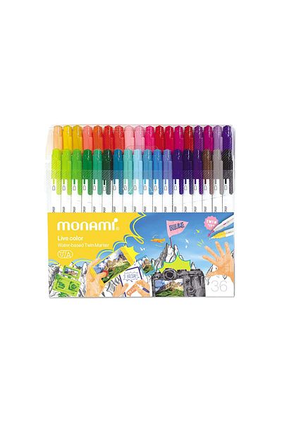 Monami Live Color Waterborne Double Ended Marker Pen Set 36 Colors