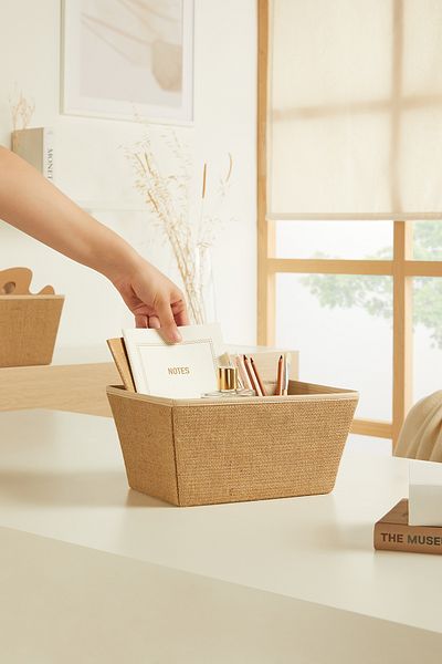 Ocean Home Textile Set of 2 Jute In-Cabinet Laundry Toy Organizer Folding Storage Box Basket 27X20X13.5