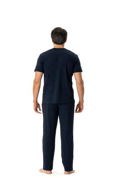 U.S. Polo Assn. 18796 Erkek Lacivert Yuvarlak Yaka Patlı Kısa Kollu Pijama Takımı