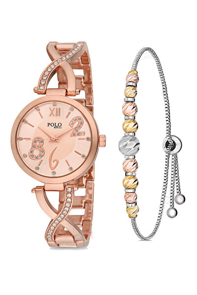 POLO Rucci Taşlı Zarif Burgu Kadın Kol Saati Ve Dorika Bileklik Kombin Bakır ...