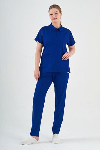 Owlet Medikal Set cu guler polo albastru Saks din Lycra