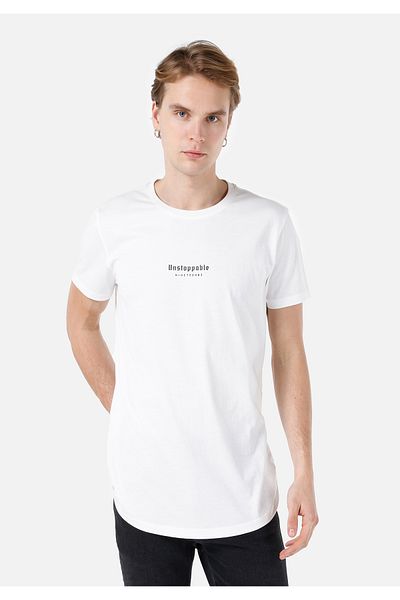 Colin's Tricou alb cu mânecă scurtă pentru bărbați, cu gât rotund, lung