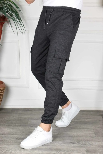 THE WHITE Ανδρικό παντελόνι φόρμας με λάστιχο στα μπατζάκια και τσέπες cargo,...