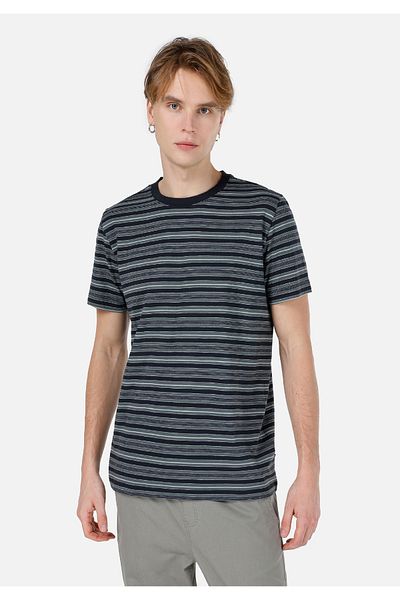 Colin's Regular Fit Round Neck Striped Men's Navy Blue Short Sleeve T-Shirt