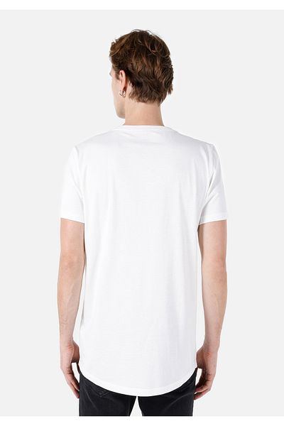 Colin's Tricou alb cu mânecă scurtă pentru bărbați, cu gât rotund, lung