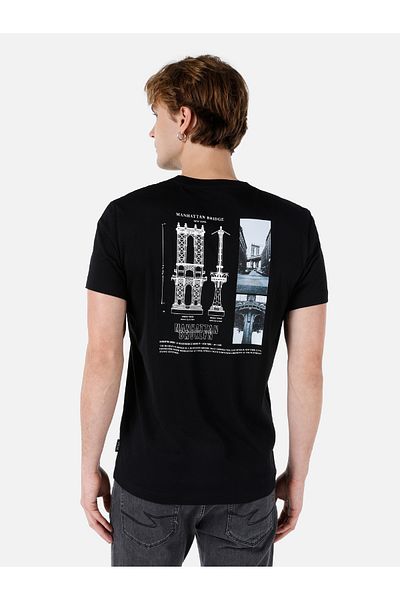 Colin's Tricou negru cu mânecă scurtă pentru bărbați, cu croiala normală, cu decolteu rotund, Cl 1068141