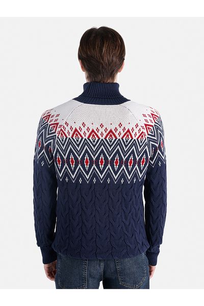 Colin's Regular Fit Turtle Neck Jacquard Men's Navy Blue Sweater Cl 1066425