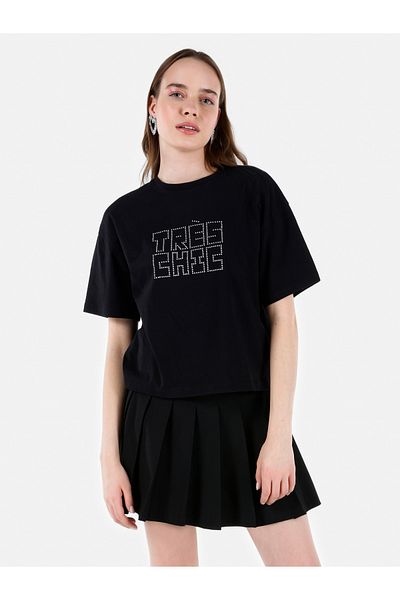 Colin's Tricou cu imprimeu negru pentru femei - decolteu, maneca scurta Cl 1067963