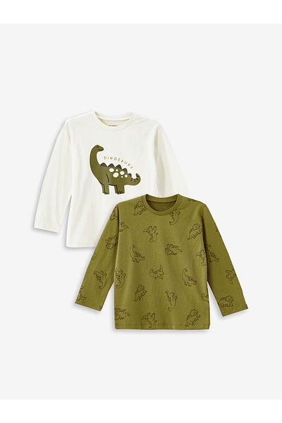 LC Waikiki Beige Crew Neck Short Sleeve Printed Boys T-Shirt Pack of 2