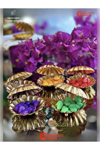 King Queens 6 Adet Ayaklı Midye İstiridye Model Metal Kahve Yanı Makaronluk Lokumluk Drajelik